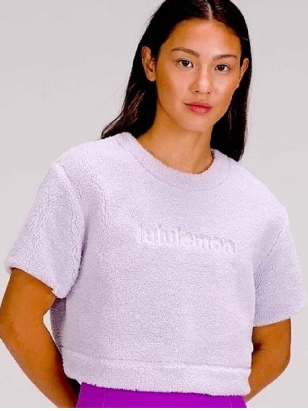 Lululemon Textured Fleece Embroidered Logo T-Shirt Lavender Size 8 NWOT*95
